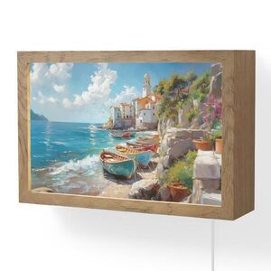 OnlyWow NÁSTĚNNÁ LAMPA Lodě - skály - moře - slunce 30x20 cm obraz