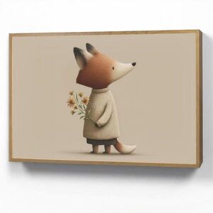 OnlyWow DOBÍJECÍ NOČNÍ LAMPIČKA Liška - Žluté květy - Minimalistický 90x60 cm obraz
