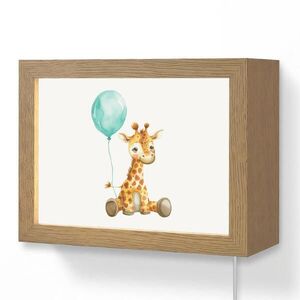 OnlyWow NÁSTĚNNÁ LAMPA Žirafa - Dítě - Zvířata - Modrý balón 20x15 cm obraz