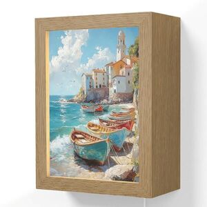 OnlyWow NÁSTĚNNÁ LAMPA Lodě - skály - moře - slunce 15x20 cm obraz