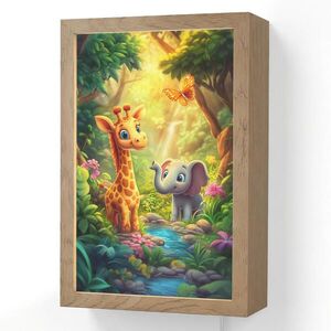 OnlyWow NÁSTĚNNÁ LAMPA Žirafa - slon - květiny - džungle 20x30 cm obraz