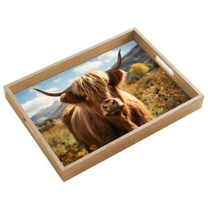 OnlyWow SERVÍROVACÍ PODNOS Skotský horal - Květiny - Rohy - Mraky 50x35 cm obraz