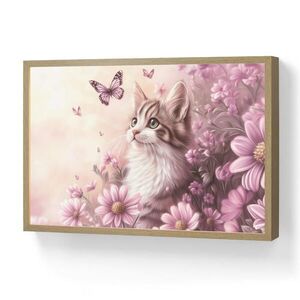 OnlyWow NÁSTĚNNÁ LAMPA S AKUMULÁTOREM Koťátko - Květiny - Motýli - Fialová 60x40 cm obraz