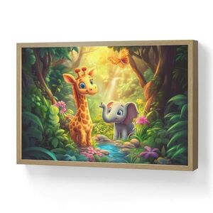 OnlyWow DOBÍJECÍ NOČNÍ LAMPIČKA Žirafa - slon - květiny - džungle 60x40 cm obraz