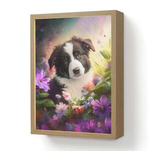 OnlyWow DOBÍJECÍ NOČNÍ LAMPIČKA Štěně - Slunce - Květiny - Příroda - Border kolie - Pes 30x40 cm obraz