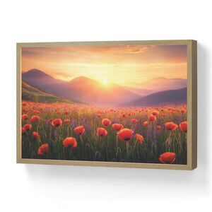 OnlyWow NÁSTĚNNÁ LAMPA S AKUMULÁTOREM Krajina - Západ slunce - Květinové pole 60x40 cm obraz