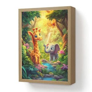 OnlyWow DOBÍJECÍ NOČNÍ LAMPIČKA Žirafa - slon - květiny - džungle 30x40 cm obraz