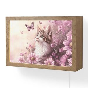 OnlyWow NÁSTĚNNÁ LAMPA Koťátko - Květiny - Motýli - Fialová 30x20 cm obraz