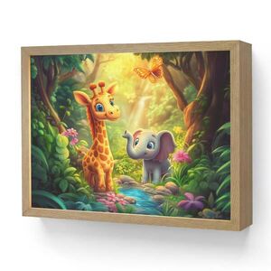 OnlyWow NÁSTĚNNÁ LAMPA S AKUMULÁTOREM Žirafa - slon - květiny - džungle 40x30 cm obraz