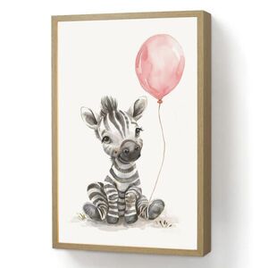 OnlyWow DOBÍJECÍ NOČNÍ LAMPIČKA Zebra - Dítě - Zvířata - Růžový balónek 40x60 cm obraz