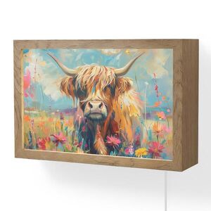 OnlyWow NÁSTĚNNÁ LAMPA Skotský horal - Příroda - Barevné - Květiny 30x20 cm obraz