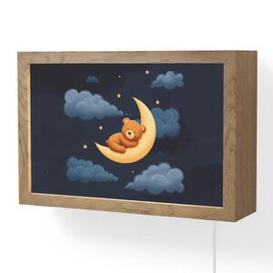 OnlyWow NÁSTĚNNÁ LAMPA Medvídek - Měsíc - Mraky - Hvězdy 30x20 cm obraz
