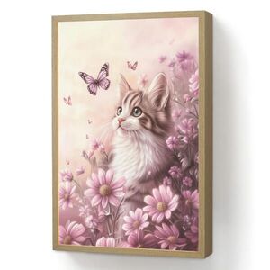 OnlyWow NÁSTĚNNÁ LAMPA S AKUMULÁTOREM Koťátko - Květiny - Motýli - Fialová 40x60 cm obraz