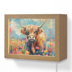 OnlyWow NÁSTĚNNÁ LAMPA Skotský horal - Příroda - Barevné - Květiny 20x15 cm obraz