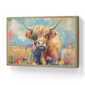 OnlyWow NÁSTĚNNÁ LAMPA S AKUMULÁTOREM Skotský horal - Příroda - Barevné - Květiny 60x40 cm obraz