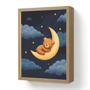 OnlyWow DOBÍJECÍ NOČNÍ LAMPIČKA Medvídek - Měsíc - Mraky - Hvězdy 30x40 cm obraz
