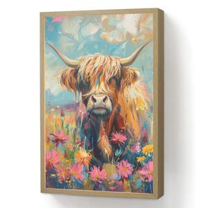 OnlyWow NÁSTĚNNÁ LAMPA S AKUMULÁTOREM Skotský horal - Příroda - Barevné - Květiny 40x60 cm obraz