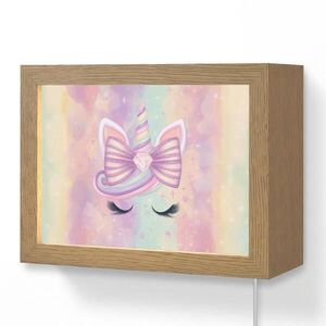 OnlyWow NÁSTĚNNÁ LAMPA Jednorožec - Třpytky - Duha - Pastelové barvy 20x15 cm obraz