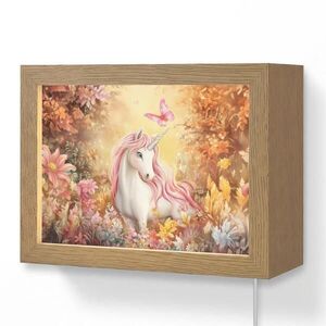 OnlyWow NÁSTĚNNÁ LAMPA Jednorožec - Květiny - Motýl - Růžová 20x15 cm obraz