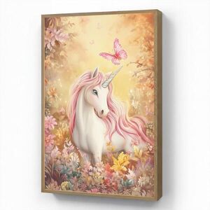 OnlyWow DOBÍJECÍ NOČNÍ LAMPIČKA Jednorožec - Květiny - Motýl - Růžová 60x90 cm obraz