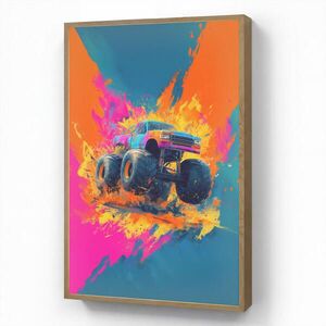 OnlyWow DOBÍJECÍ NOČNÍ LAMPIČKA Monster truck - Abstraktní - Stříkající barva - Barevné 60x90 cm obraz