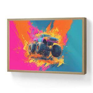 OnlyWow NÁSTĚNNÁ LAMPA S AKUMULÁTOREM Monster truck - Abstraktní - Stříkající barva - Barevné 60x40 cm obraz