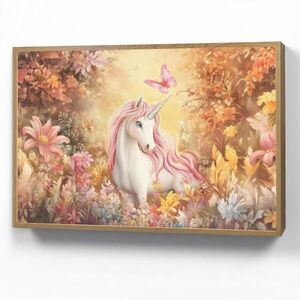 OnlyWow DOBÍJECÍ NOČNÍ LAMPIČKA Jednorožec - Květiny - Motýl - Růžová 100x70 cm obraz