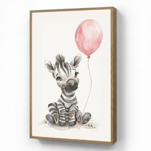 OnlyWow NÁSTĚNNÁ LAMPA S AKUMULÁTOREM Zebra - Dítě - Zvířata - Růžový balónek 60x90 cm obraz