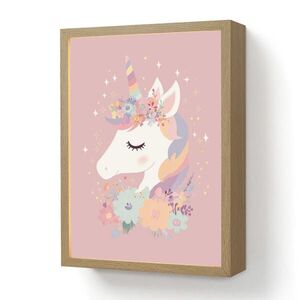 OnlyWow DOBÍJECÍ NOČNÍ LAMPIČKA Jednorožec - růžová - květiny 30x40 cm obraz