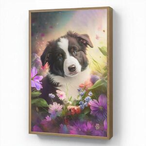 OnlyWow DOBÍJECÍ NOČNÍ LAMPIČKA Štěně - Slunce - Květiny - Příroda - Border kolie - Pes 70x100 cm obraz