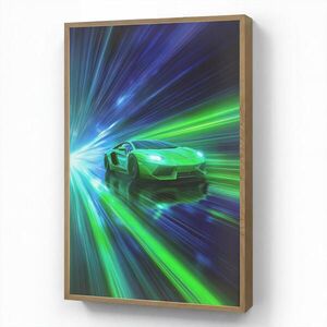 OnlyWow NÁSTĚNNÁ LAMPA S AKUMULÁTOREM Rychlost - Lehké - Sportovní vůz - Zelená 70x100 cm obraz