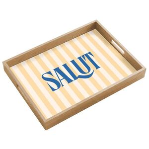 OnlyWow SERVÍROVACÍ PODNOS Salut - Citát - Pruhy - Žlutá - Modrá - Bílá 50x35 cm obraz