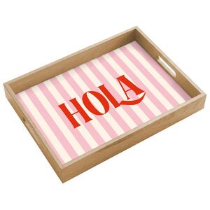 OnlyWow SERVÍROVACÍ PODNOS Hola - Citát - Pruhy - Pastelová - Růžová - Červená - Bílá 40x30 cm obraz