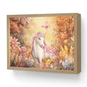 OnlyWow DOBÍJECÍ NOČNÍ LAMPIČKA Jednorožec - Květiny - Motýl - Růžová 40x30 cm obraz
