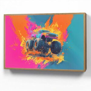 OnlyWow DOBÍJECÍ NOČNÍ LAMPIČKA Monster truck - Abstraktní - Stříkající barva - Barevné 90x60 cm obraz