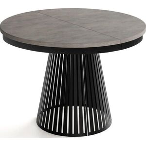 WFL GROUP JÍDELNÍ STŮL Naro Kulatý Rozkládací Industriální s Černou Lamelovou Podnoží, Tmavě šedý Chicago Beton 100-176/100/76 cm obraz