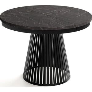 WFL GROUP JÍDELNÍ STŮL Naro Kulatý Rozkládací Industriální s Černou Lamelovou Podnoží, Černá mramor 120-196/120/76 cm obraz