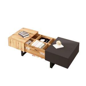 OKWISH KONFERENČNÍ stolek 100/40/55 cm přírodní z dřevotřísky s posuvnou deskou a úložným prostorem obraz