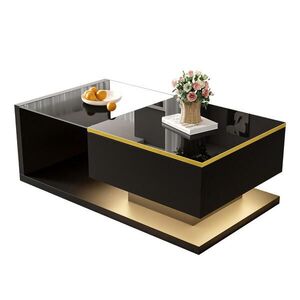 OKWISH KONFERENČNÍ stolek 90/50/32, 5 cm černý z dřevotřísky s tvrzeným sklem a LED osvětlením obraz