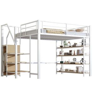 OKWISH PATROVÁ postel 140/200 cm bílá z kovu a MDF s úložnými schody obraz