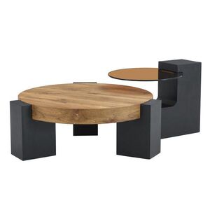OKWISH KONFERENČNÍ stolek 61/61/30 cm černá z MDF a skla se 2 úrovněmi obraz