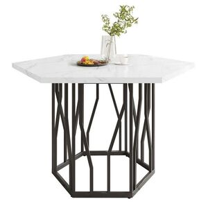 OKWISH JÍDELNÍ stůl 115, 5/100/75 cm černo-bílý z MDF a oceli se šestiúhelníkovou deskou obraz