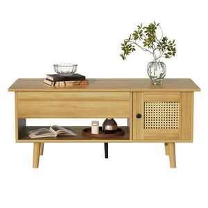 OKWISH KONFERENČNÍ stolek 103/50/46 cm v barvě dřeva a černé z dřevotřísky se zvedací deskou obraz
