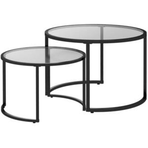 OKWISH SADA odkládacích stolků 70/70/48 cm černá z oceli se skleněnou deskou obraz
