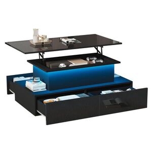 OKWISH KONFERENČNÍ stolek 90/55/41 cm černý z dřevotřísky s LED osvětlením a výsuvnou deskou obraz