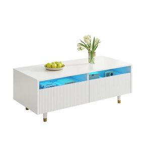 OKWISH KONFERENČNÍ stolek 110/50/40 cm bílý z MDF se 2 zásuvkami a LED osvětlením obraz