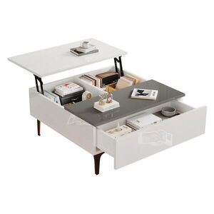 OKWISH KONFERENČNÍ stolek 70/70/35 cm bílý a šedý z MDF s výklopnou deskou LED a úložným prostorem obraz