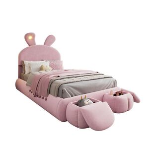 OKWISH ČALOUNĚNÁ postel 90/200 cm růžová ze sametu s LED osvětlením a úložnými taburety obraz