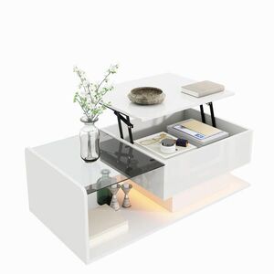 OKWISH KONFERENČNÍ stolek 100/50/47, 5 cm bílý z dřevotřísky s nastavitelnou výškou a LED obraz