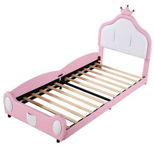 OKWISH DĚTSKÁ čalouněná postel 90/200 cm růžová z umělé kůže s korunovým čelem obraz